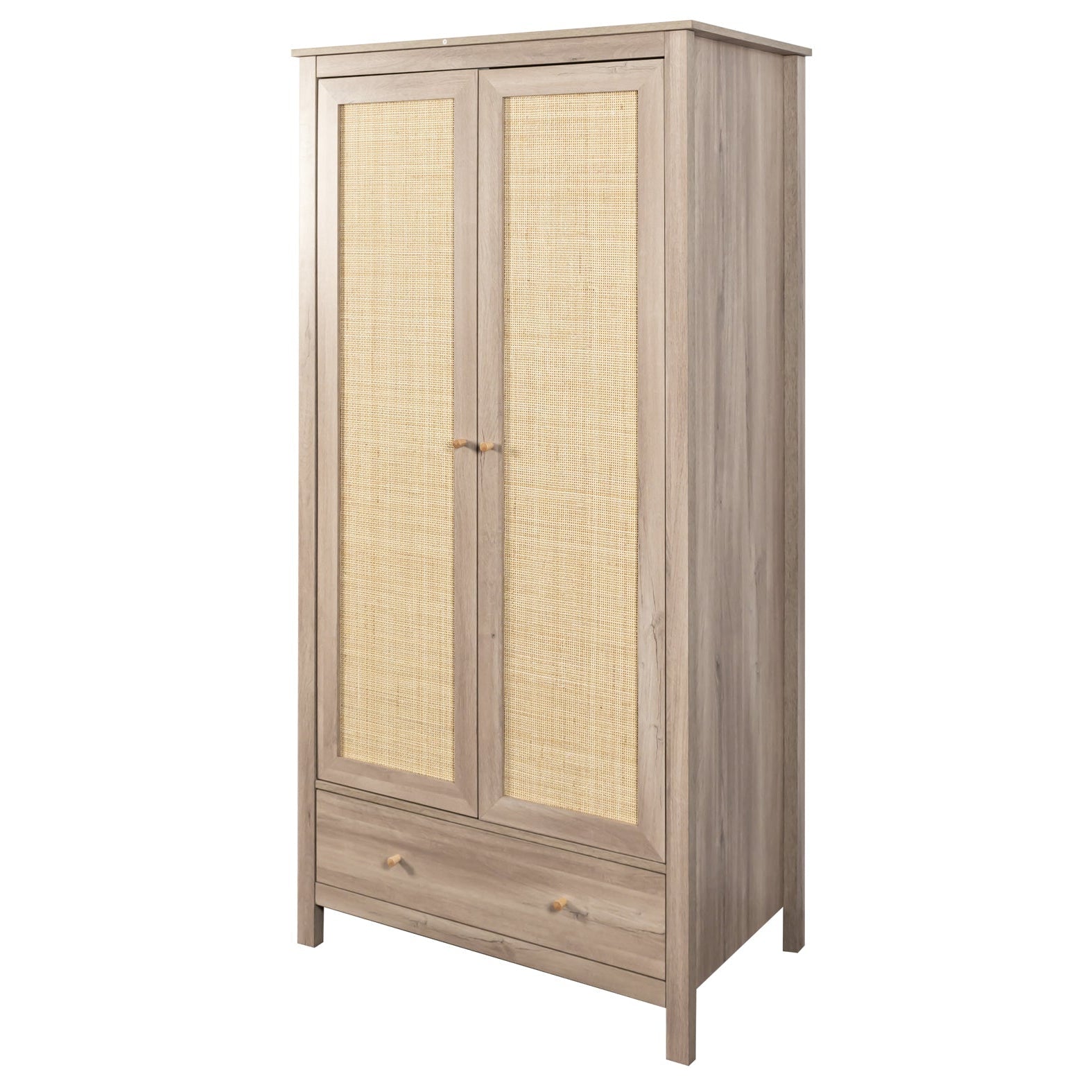 Willow Rattan 2 Door Double Wardrobe with 1 Drawer