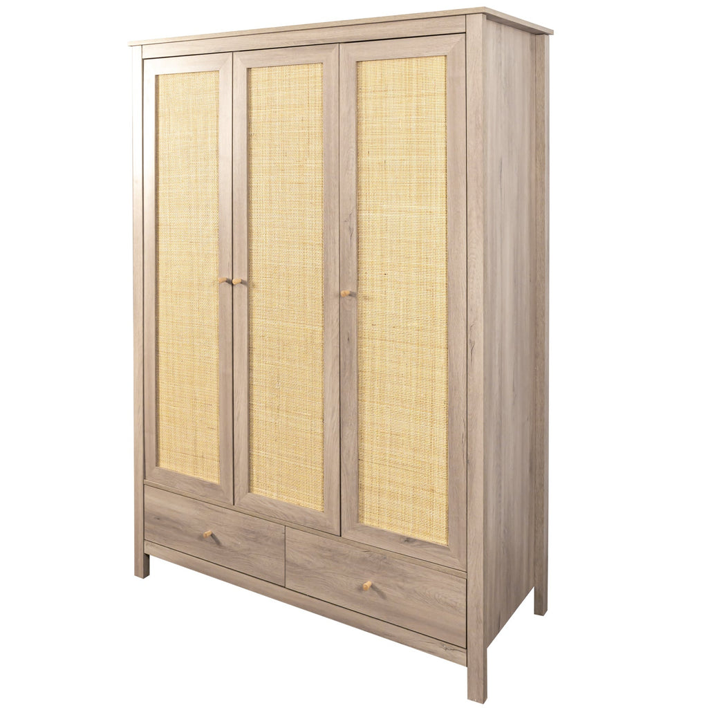 Willow Rattan 3 Door Triple Wardrobe with 2 Drawers