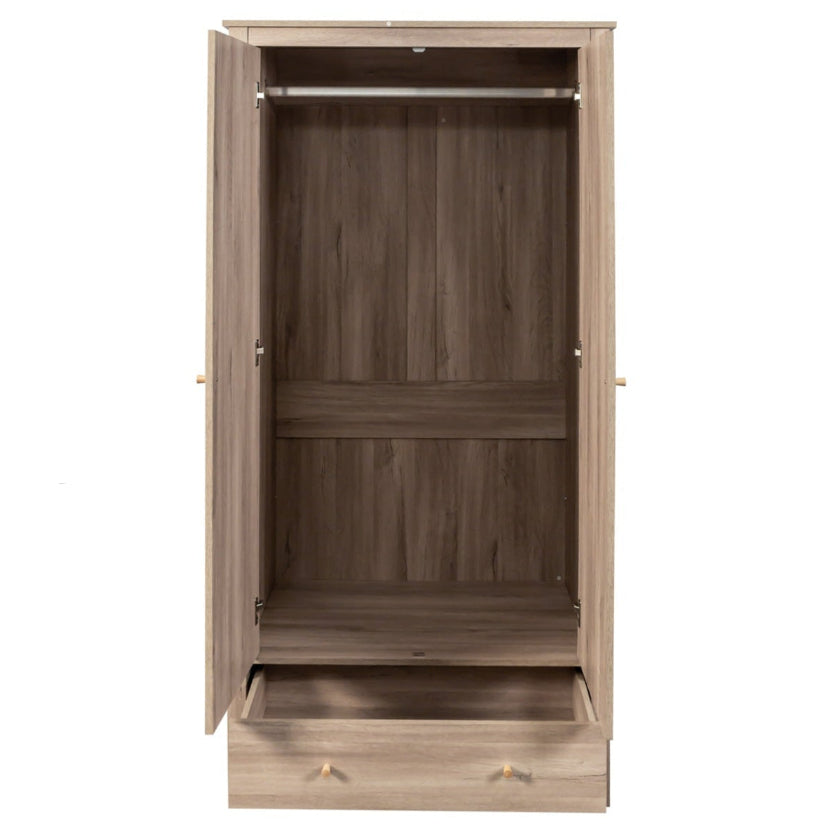 Willow Rattan Double Wardrobe with 1 Drawer Oak