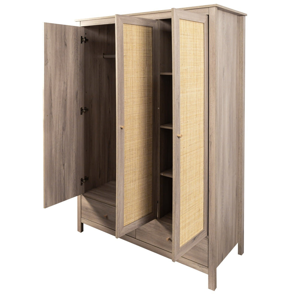 Willow Rattan 3 Door Triple Wardrobe with 2 Drawers