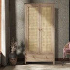 Willow Rattan Double Wardrobe with 1 Drawer Oak
