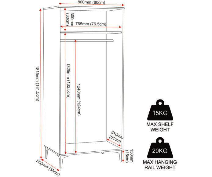 Miami Ridged 2 Door Fluted Double Wardrobe