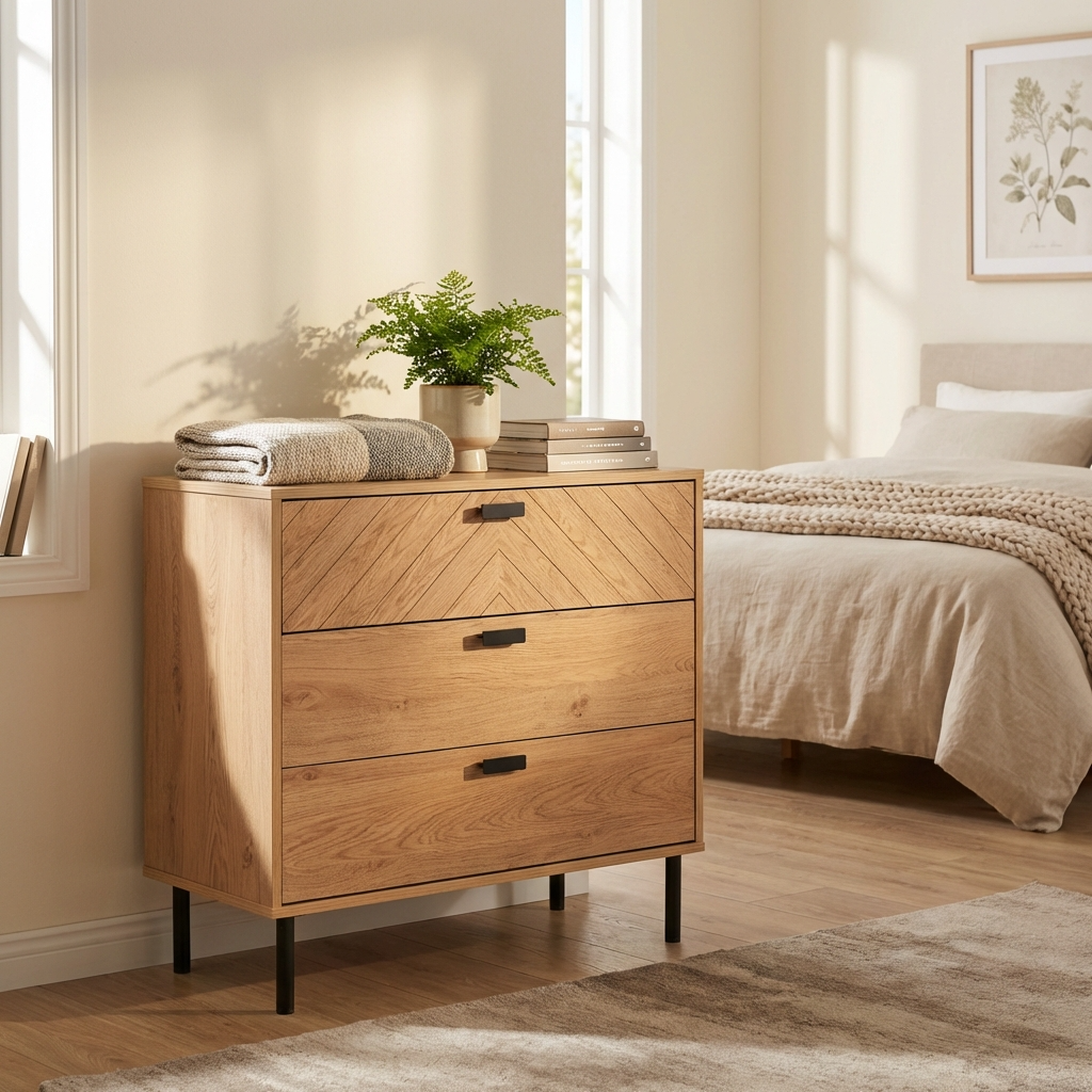 Leon Herringbone Retro 3 Drawer Chest