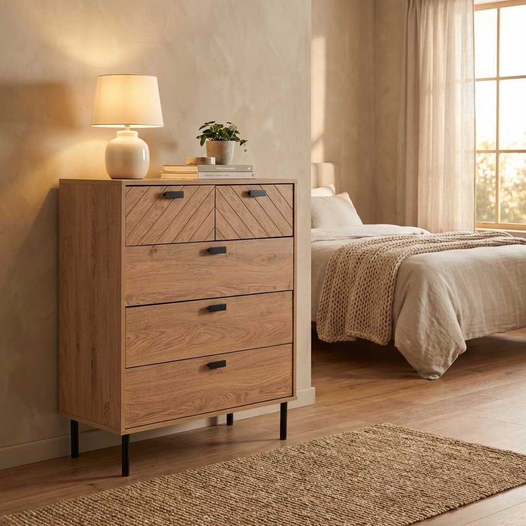 Leon Herringbone Retro 3+2 Drawer Chest
