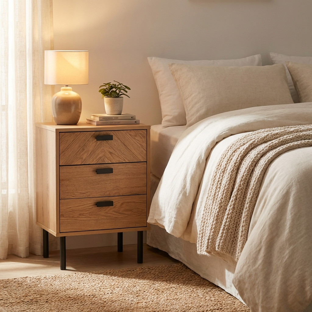 Leon Herringbone Retro 3 Drawer Bedside Table