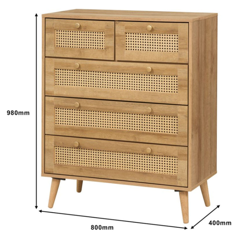 Manila Rattan 3+2 Drawer Chest of Drawers