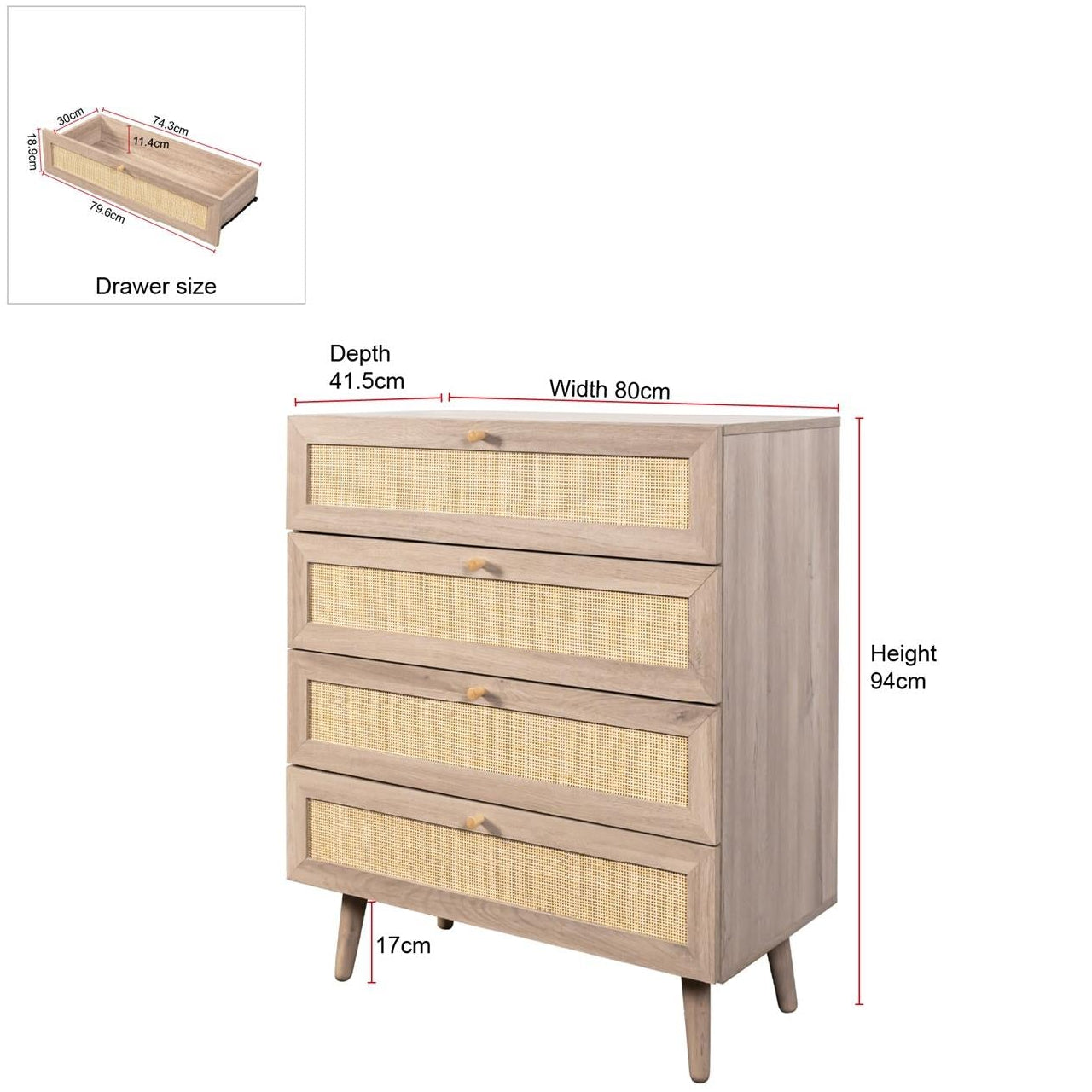 Willow Rattan 2 Door Wardrobe 3 Piece Bedroom Set