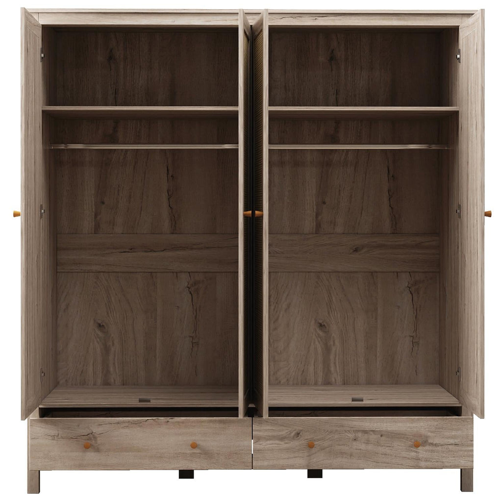 Willow Rattan 4 Door Wardrobe with 2 Drawers