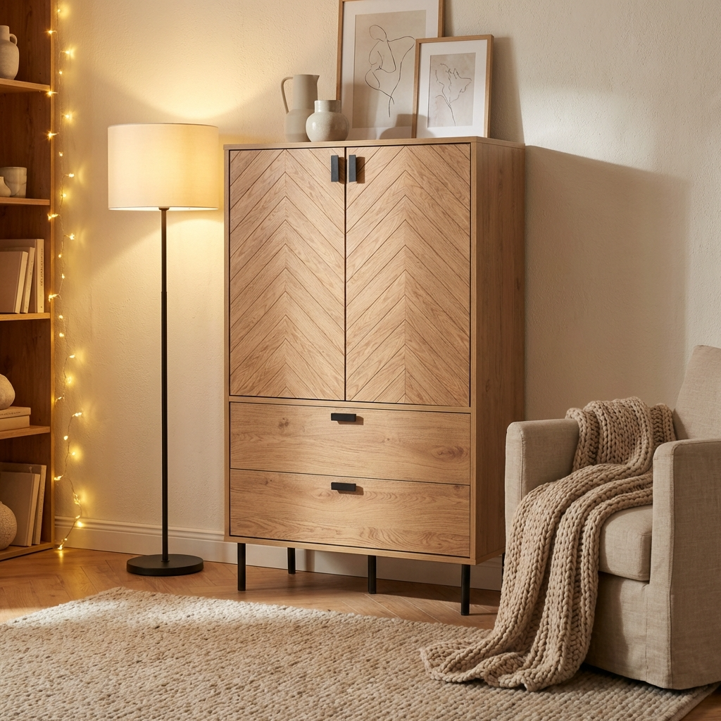 Leon Herringbone Retro 2 Door 2 Drawer Cabinet
