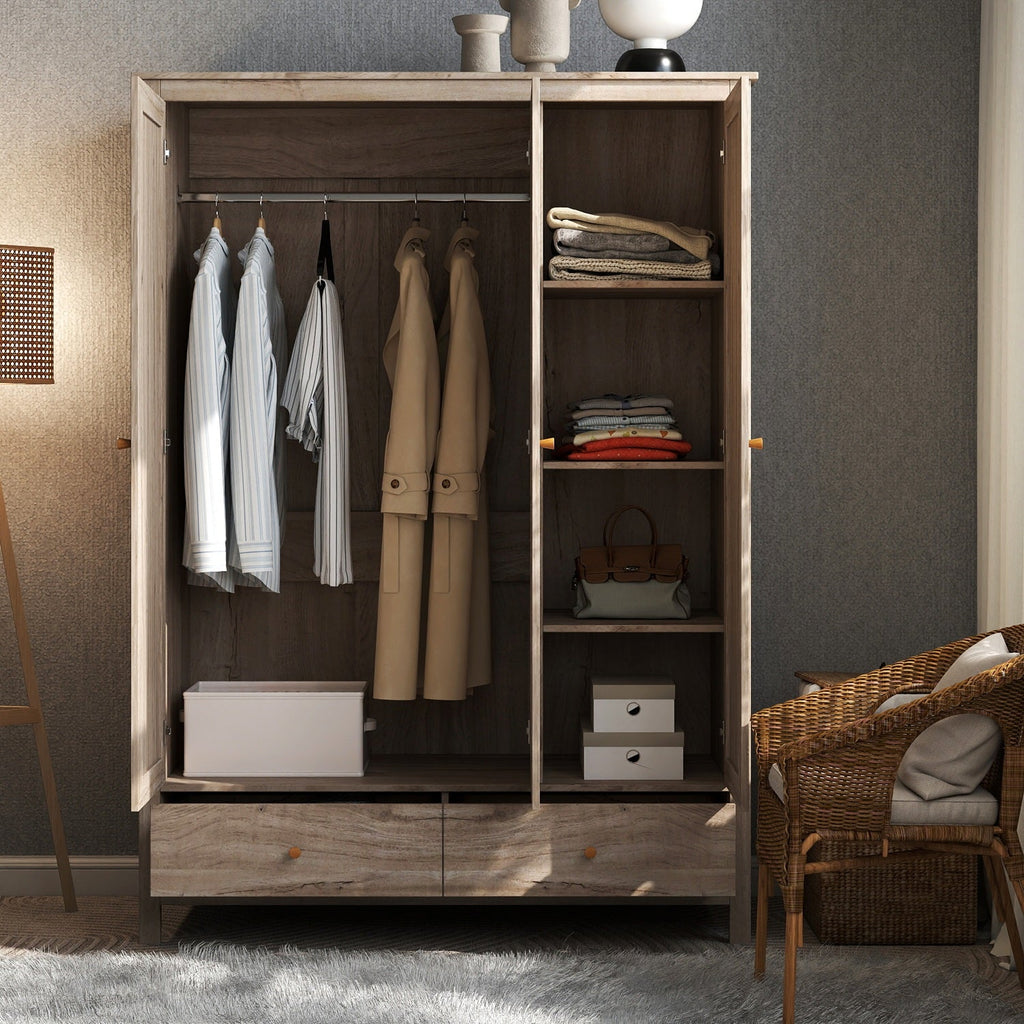 Willow Rattan 3 Door Triple Wardrobe with 2 Drawers