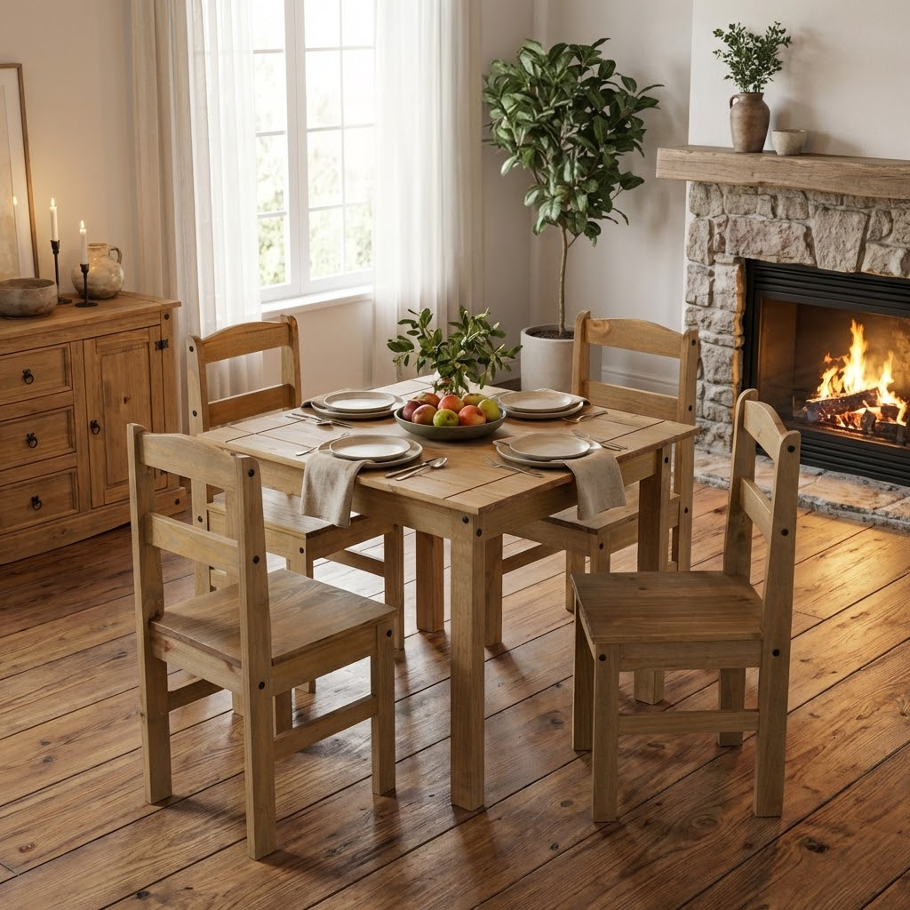 Panama Square Dining Table Set with 4 Chairs