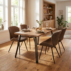 Quebec Wave Edge Dining Table Set with 4 Faux Leather Chairs