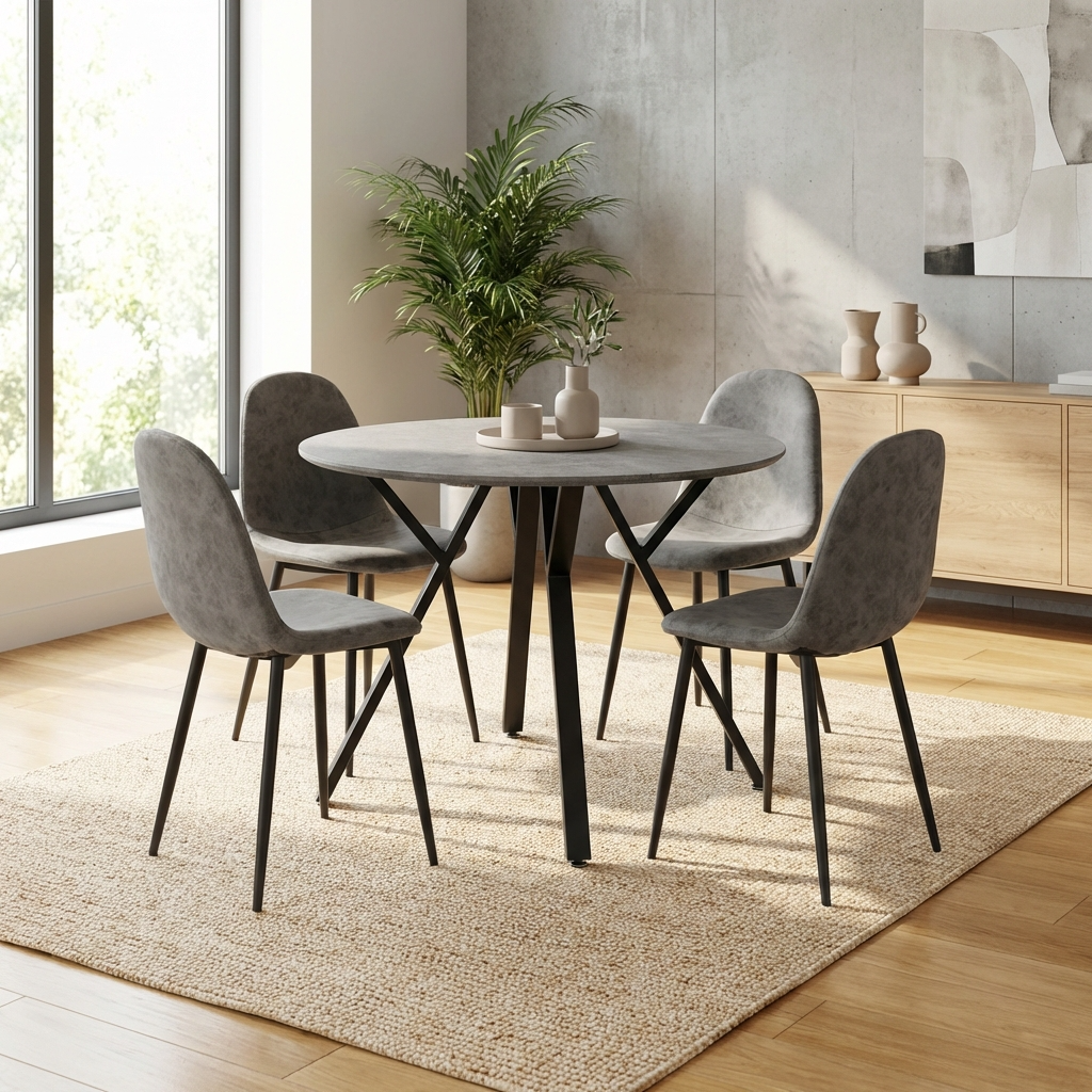 Athens Round Dining Table 4 Faux Leather Dining Chairs