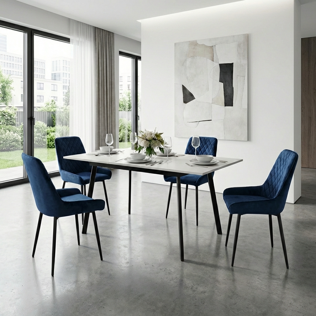 Avery Extending Dining Table with 4 Velvet Chairs