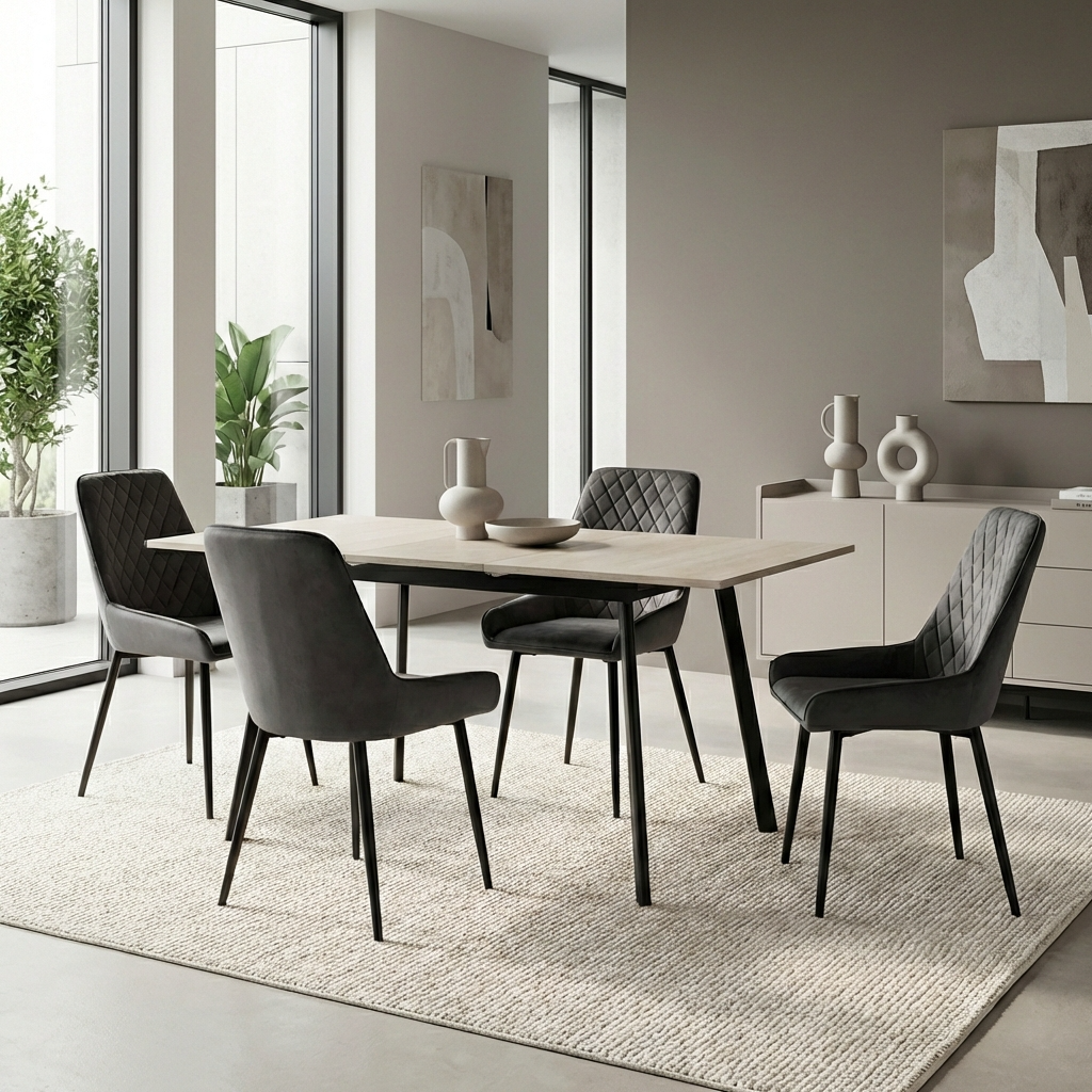 Avery Extending Dining Table with 4 Velvet Chairs