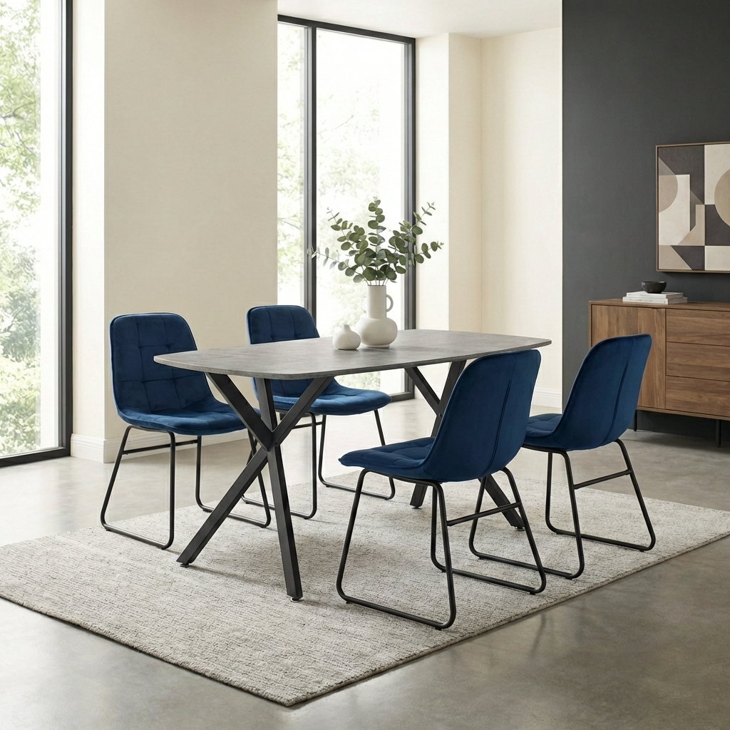 Athens Dining Table with 4 Lukas Velvet Dining Chairs