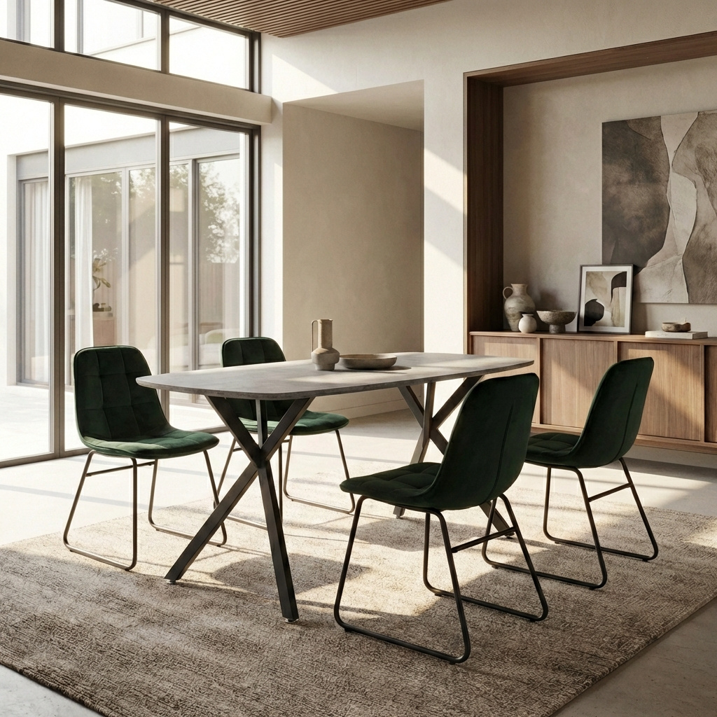 Athens Dining Table with 4 Lukas Velvet Dining Chairs