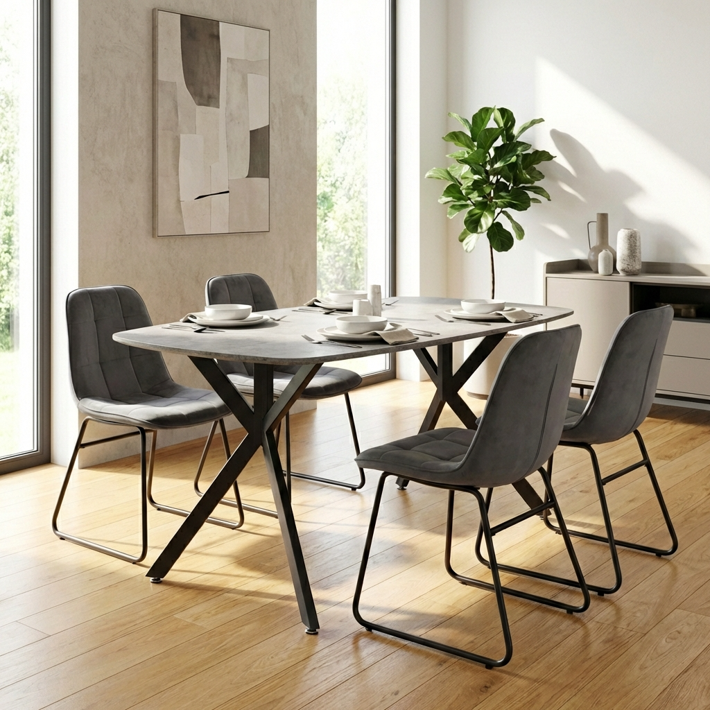 Athens Dining Table with 4 Lukas Velvet Dining Chairs