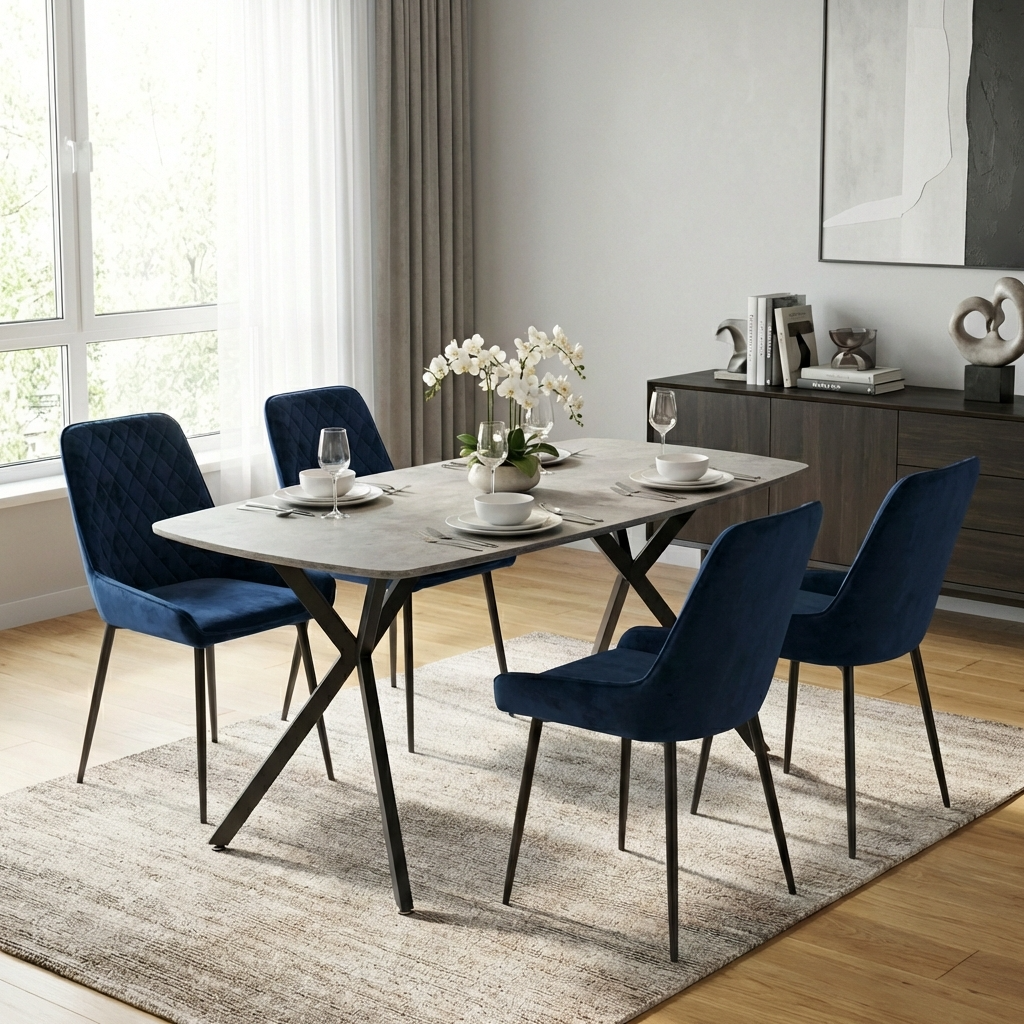 Athens Dining Table with 4 Avery Velvet Chairs
