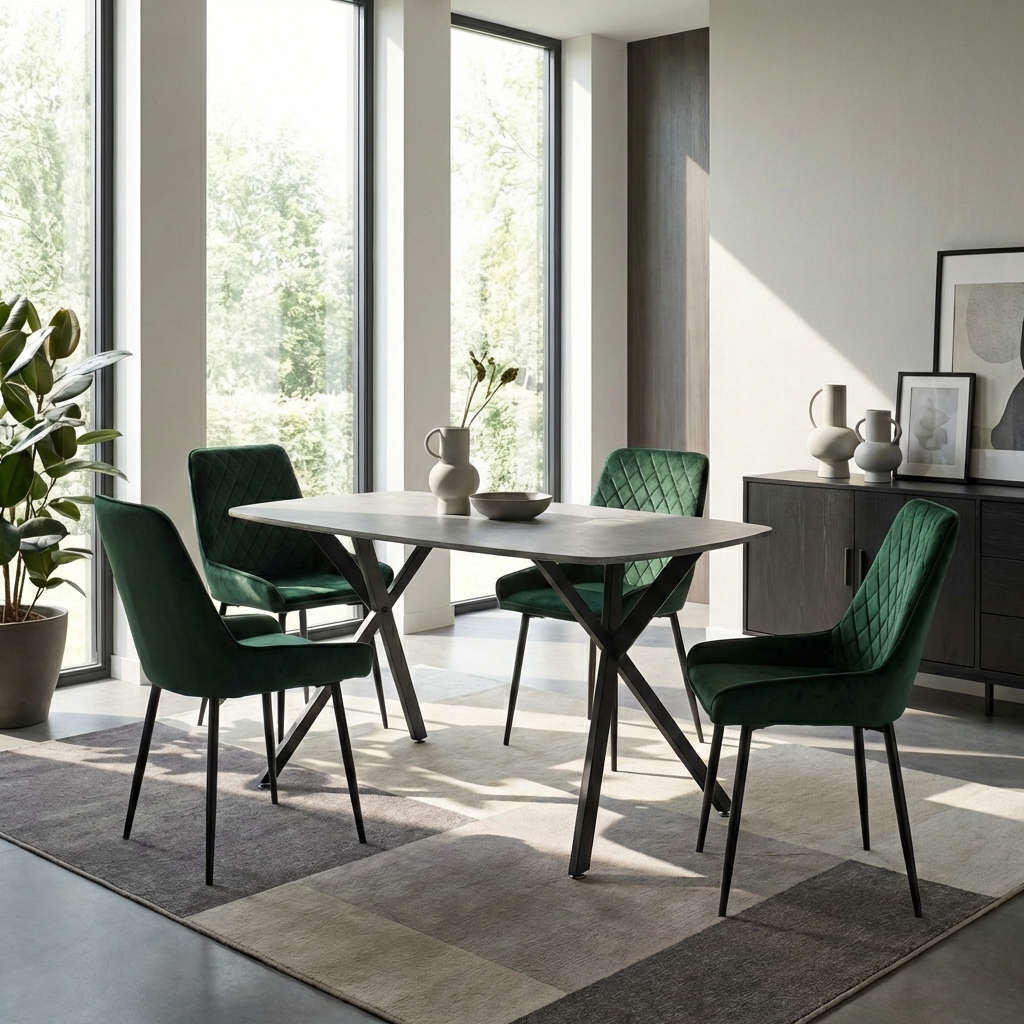 Athens Dining Table with 4 Avery Velvet Chairs
