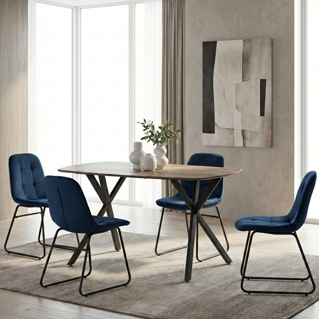 Athens Dining Table with 4 Lukas Velvet Dining Chairs