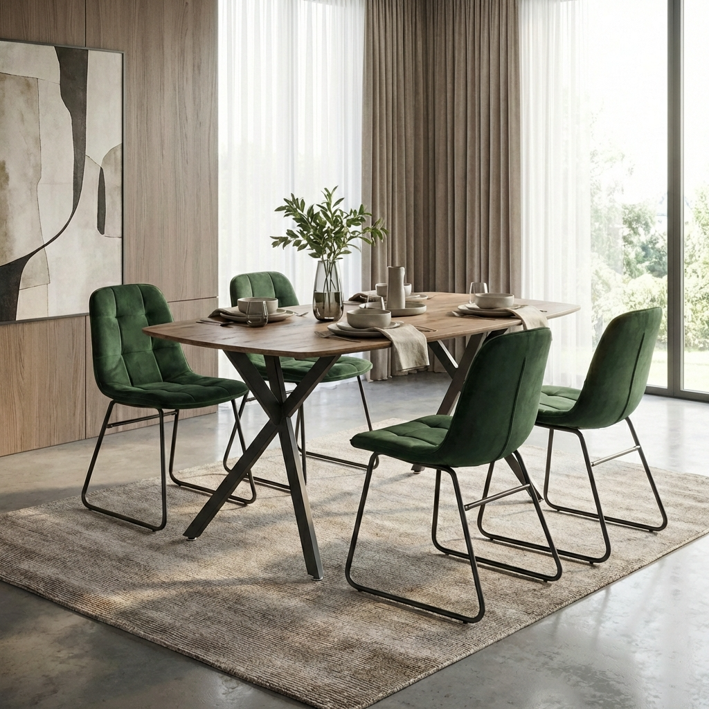 Athens Dining Table with 4 Lukas Velvet Dining Chairs