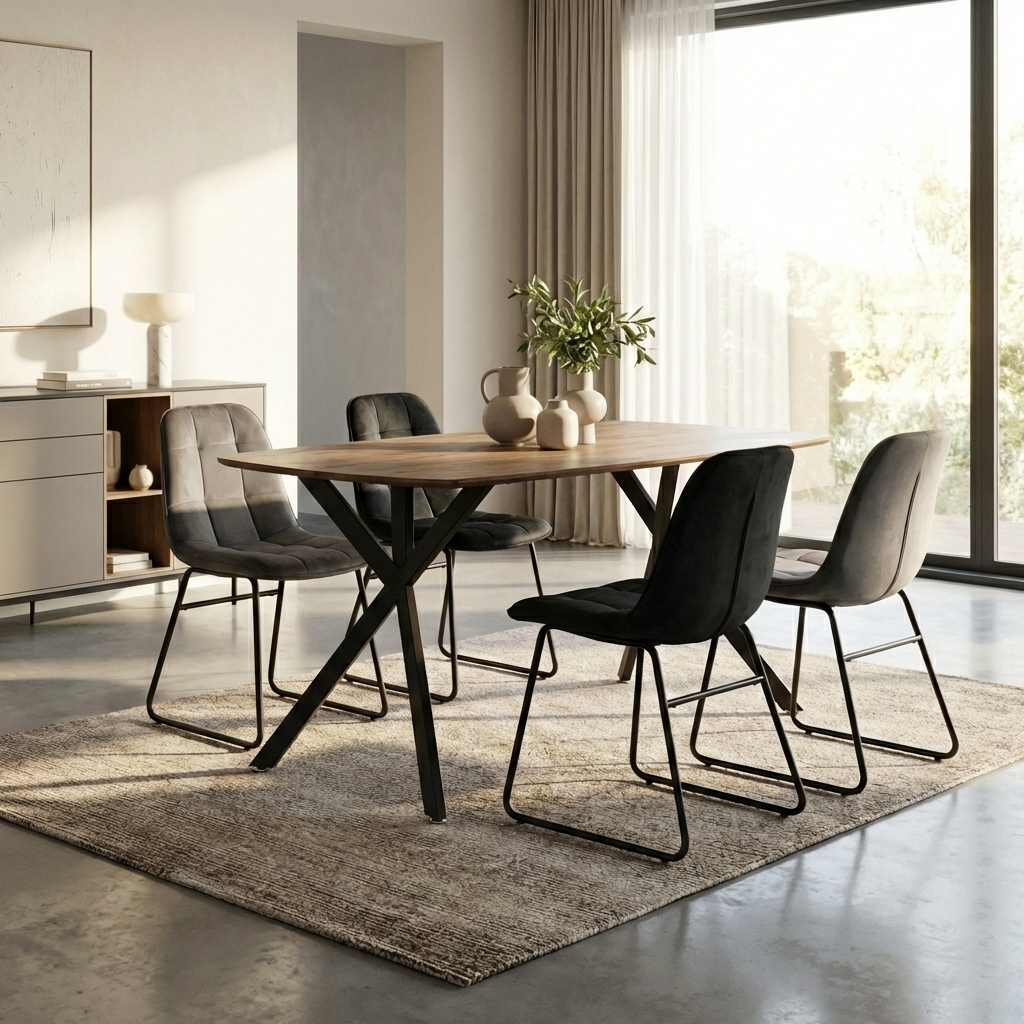 Athens Dining Table with 4 Lukas Velvet Dining Chairs
