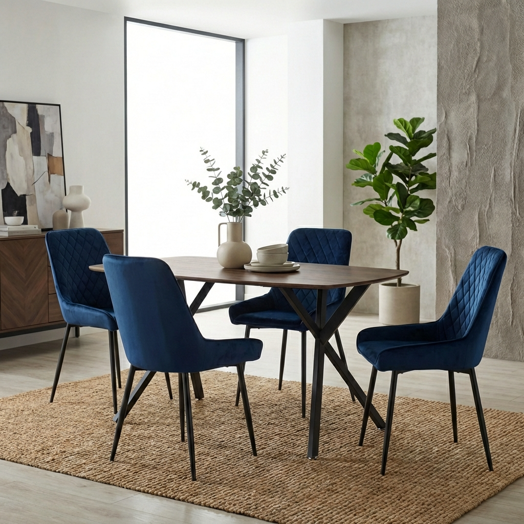 Athens Dining Table with 4 Avery Velvet Dining Chairs