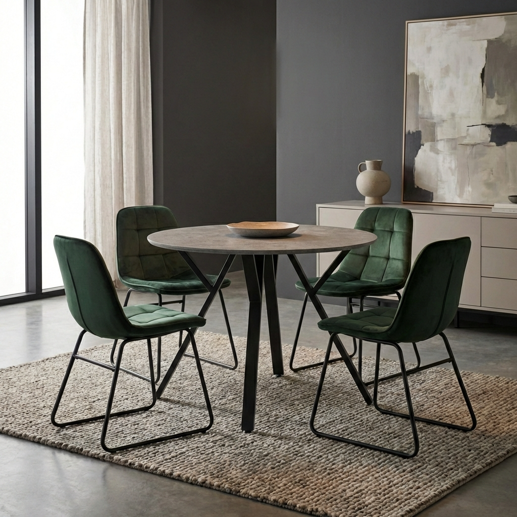 Athens Round Dining Table with 4 Lukas Velvet Dining Chairs