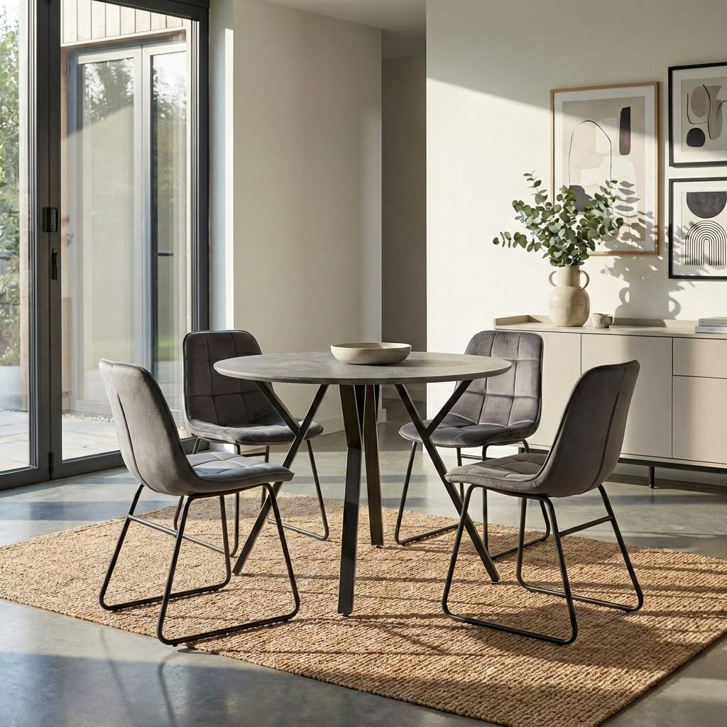 Athens Round Dining Table with 4 Lukas Velvet Dining Chairs