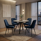 Athens Round Dining Table with 4 Avery Velvet Chairs