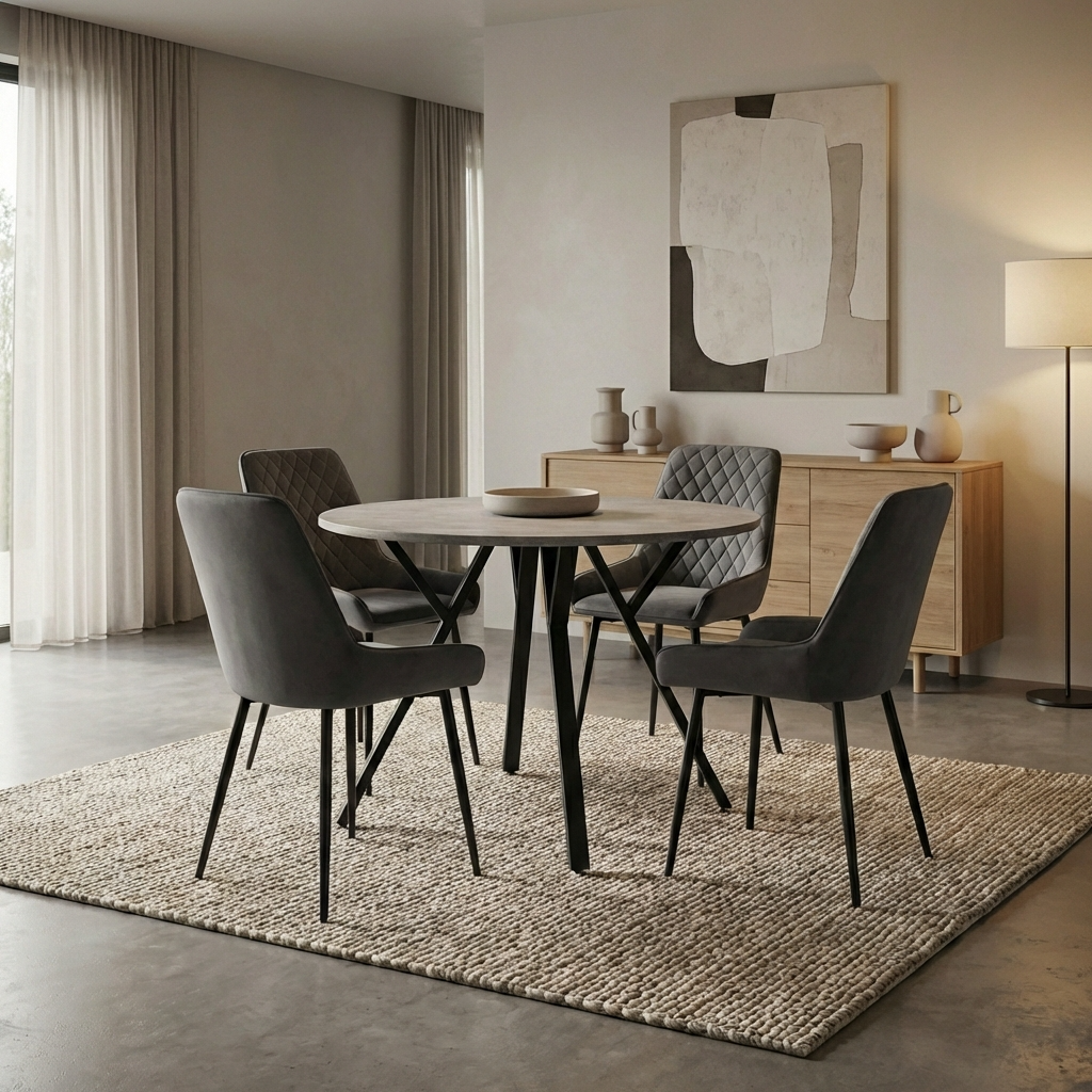 Athens Round Dining Table with 4 Avery Velvet Chairs