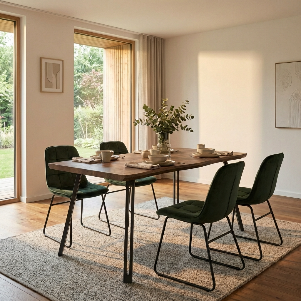 Quebec Wave Edge Dining Table with 4 Velvet Lukas Chairs