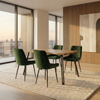 Quebec Wave Edge Dining Table with 4 Avery Velvet Dining Chairs