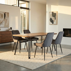 Quebec Wave Edge Dining Table with 4 Avery Velvet Dining Chairs