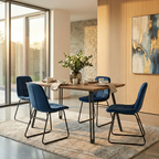 Quebec Straight Edge Dining Table with 4 Lukas Velvet Dining Chairs