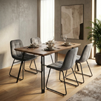 Quebec Straight Edge Dining Table with 4 Lukas Velvet Dining Chairs