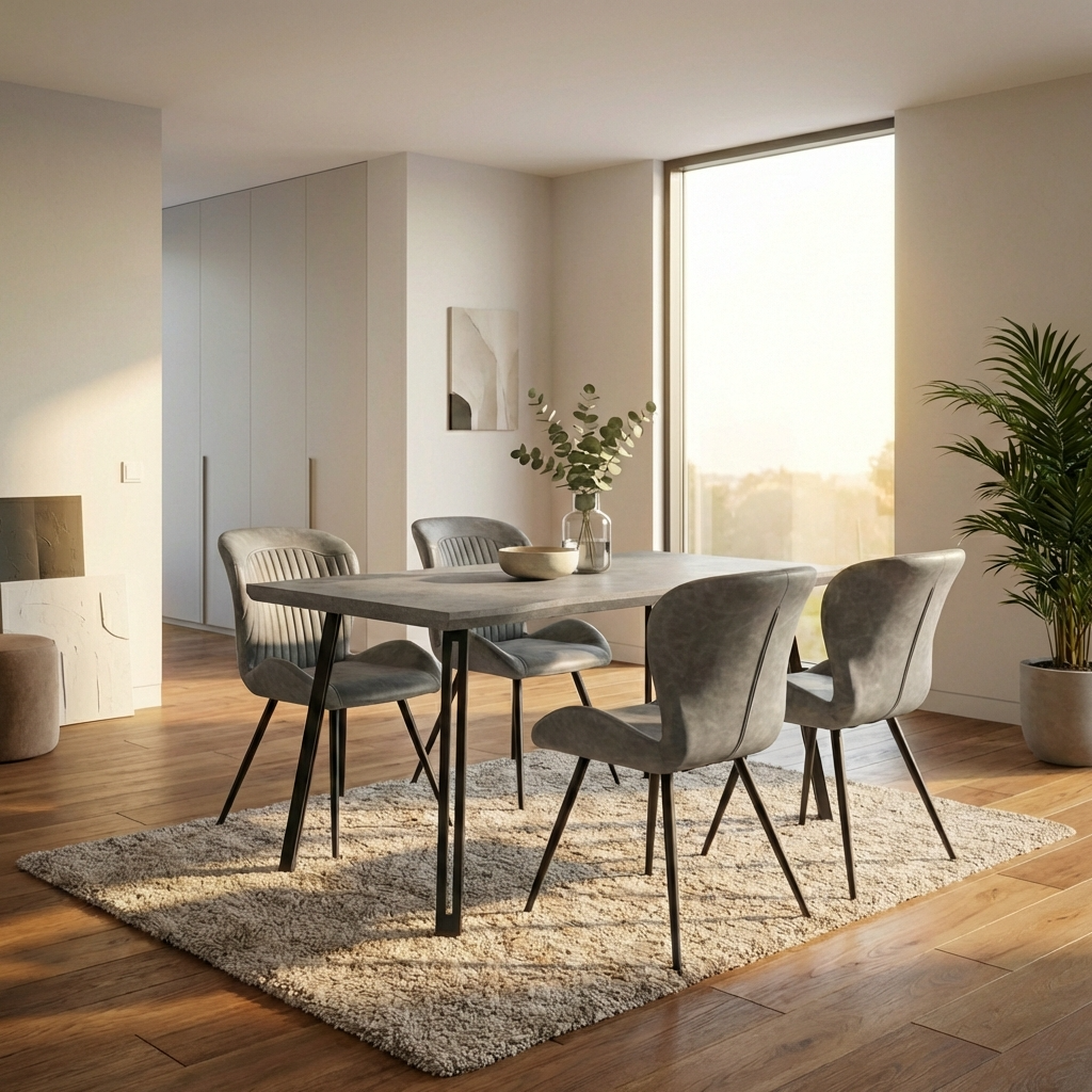 Quebec Wave Edge Dining Table with 4 Faux Leather Dining Chairs