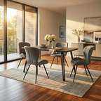 Quebec Wave Edge Dining Table with 4 Faux Leather Dining Chairs