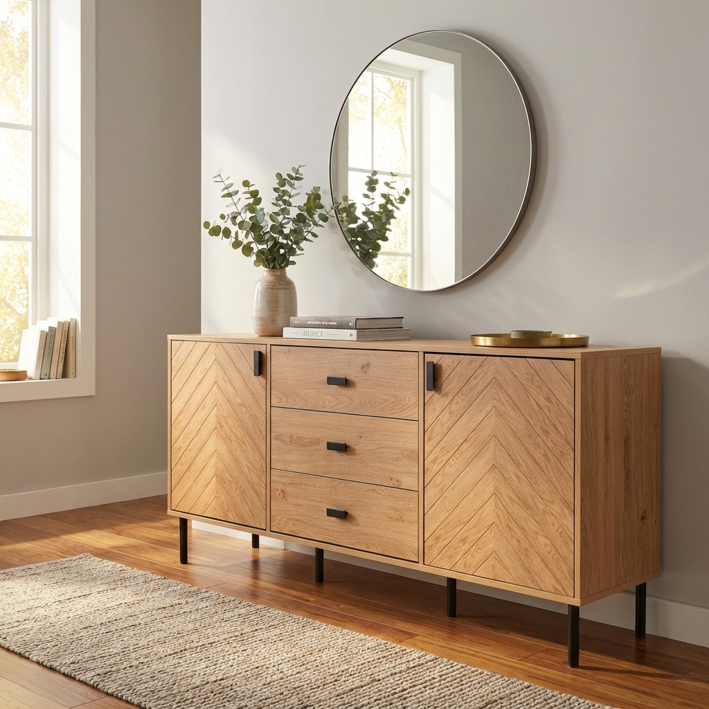 Leon Herringbone Retro 2 Door 3 Drawer Sideboard