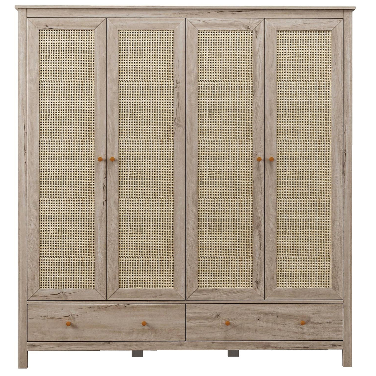 Willow Rattan 4 Door Wardrobe with 2 Drawers
