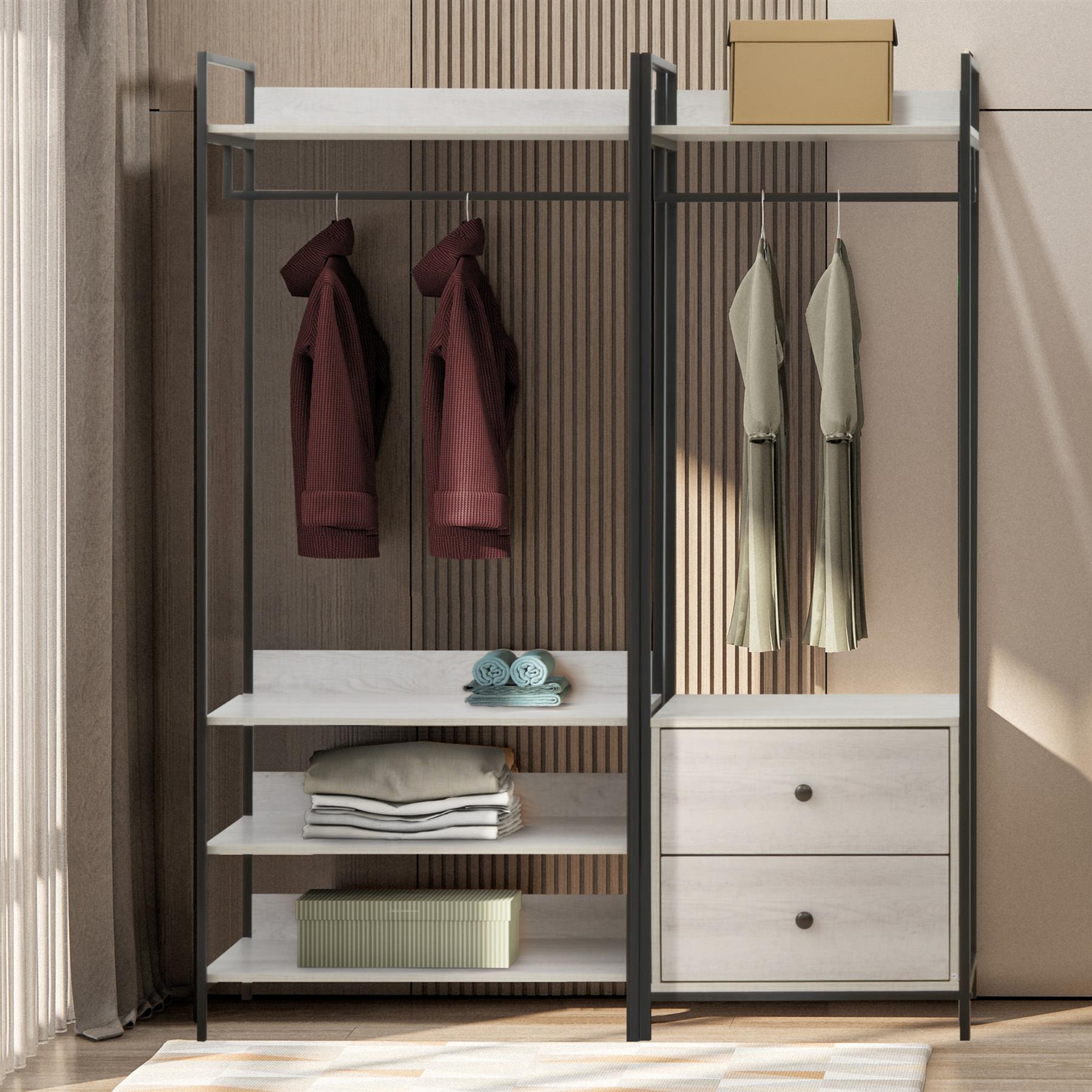 Alva Open Wardrobe Set with 2 Drawers & 4 Shelves
