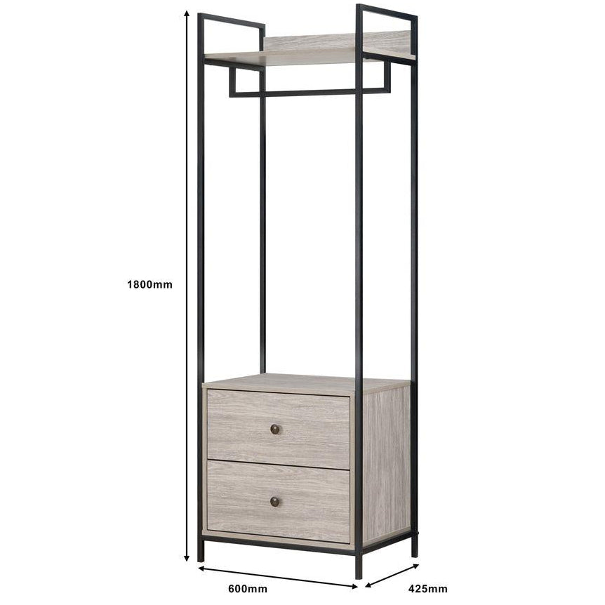 Alva Open Wardrobe Set with 2 Drawers & 4 Shelves