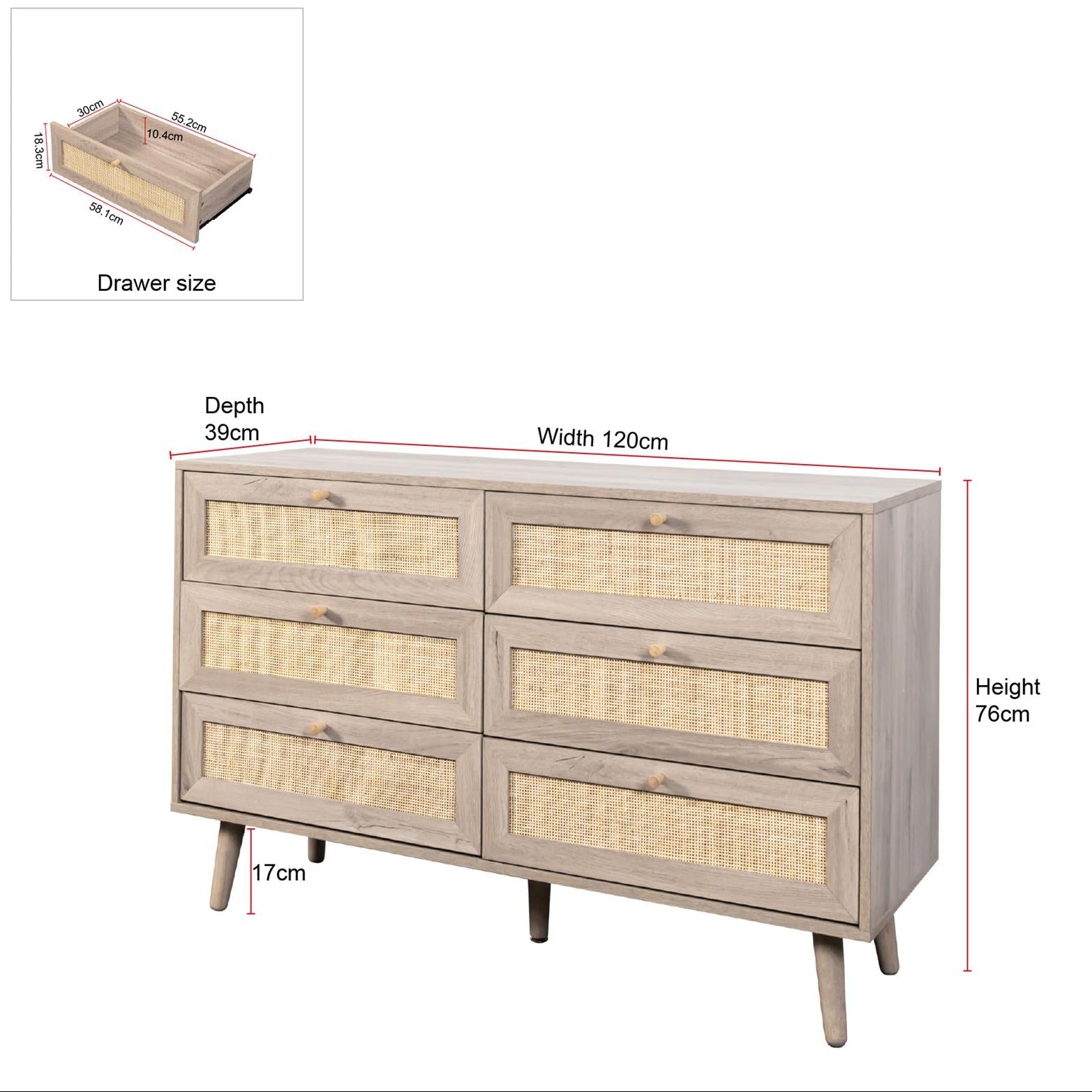 Willow Rattan 3 Door Wardrobe 3 Piece Bedroom Set