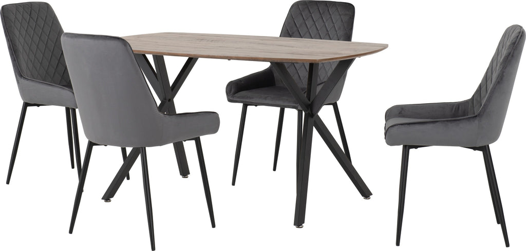 Athens Dining Table with 4 Avery Velvet Dining Chairs