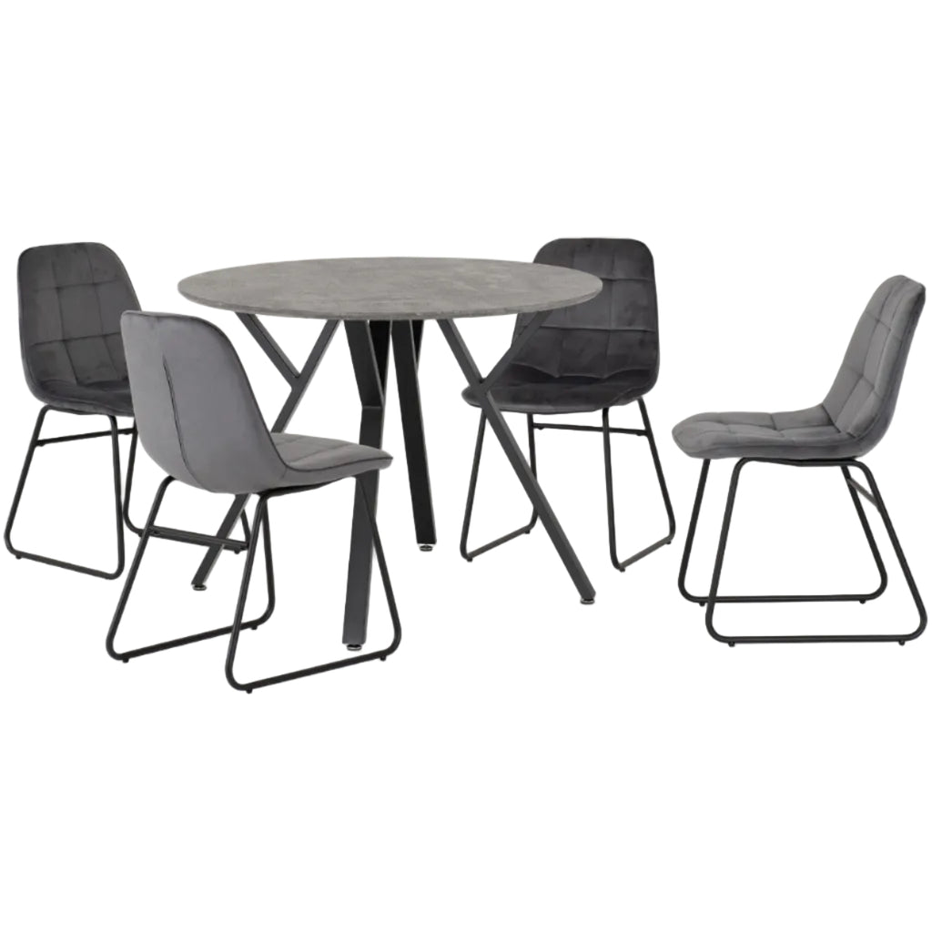 Athens Round Dining Table with 4 Lukas Velvet Dining Chairs