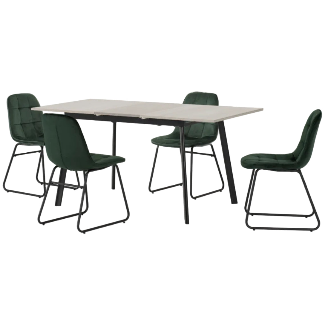 Avery Extending Dining Table with 4 Lukas Velvet Dining Chairs