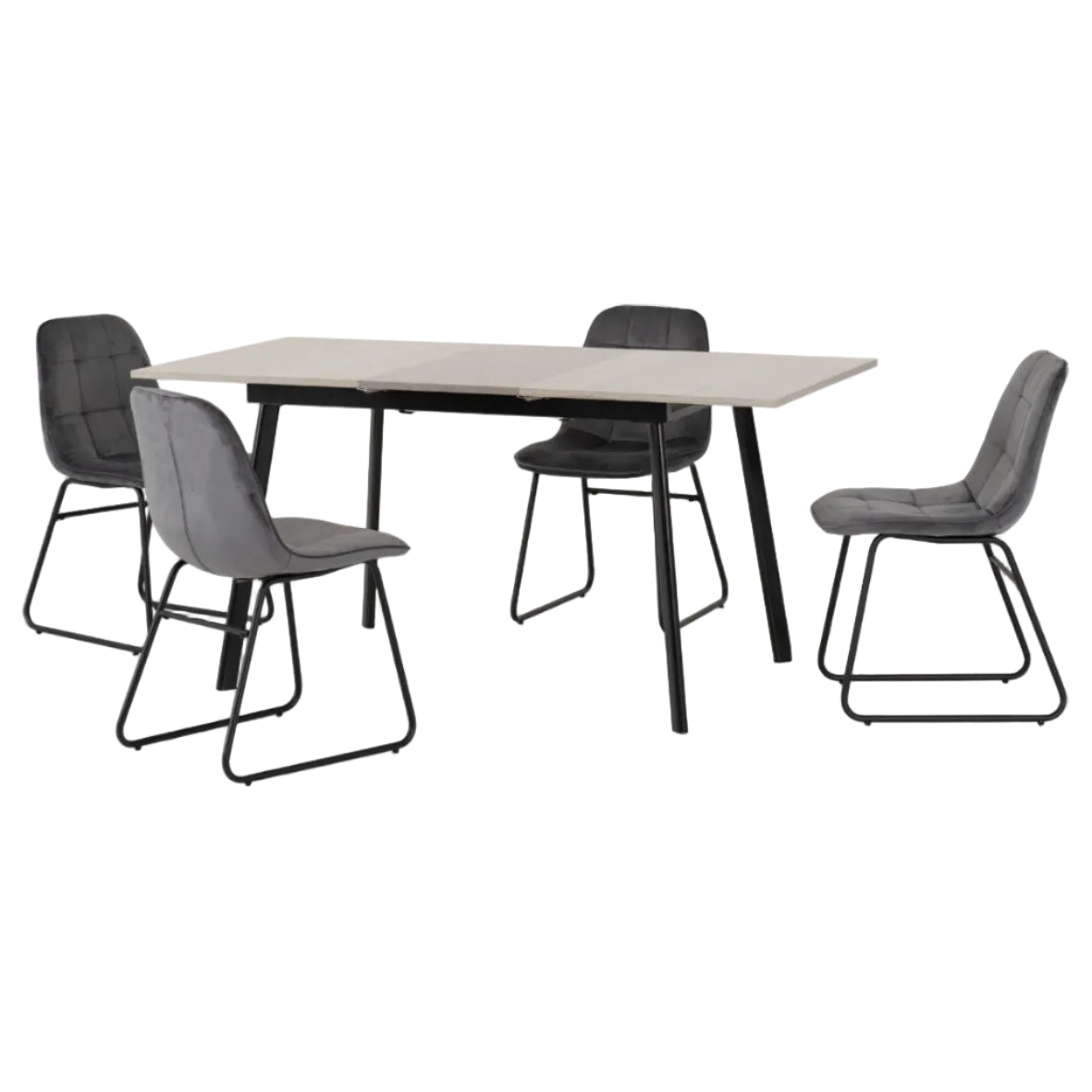 Avery Extending Dining Table with 4 Lukas Velvet Dining Chairs