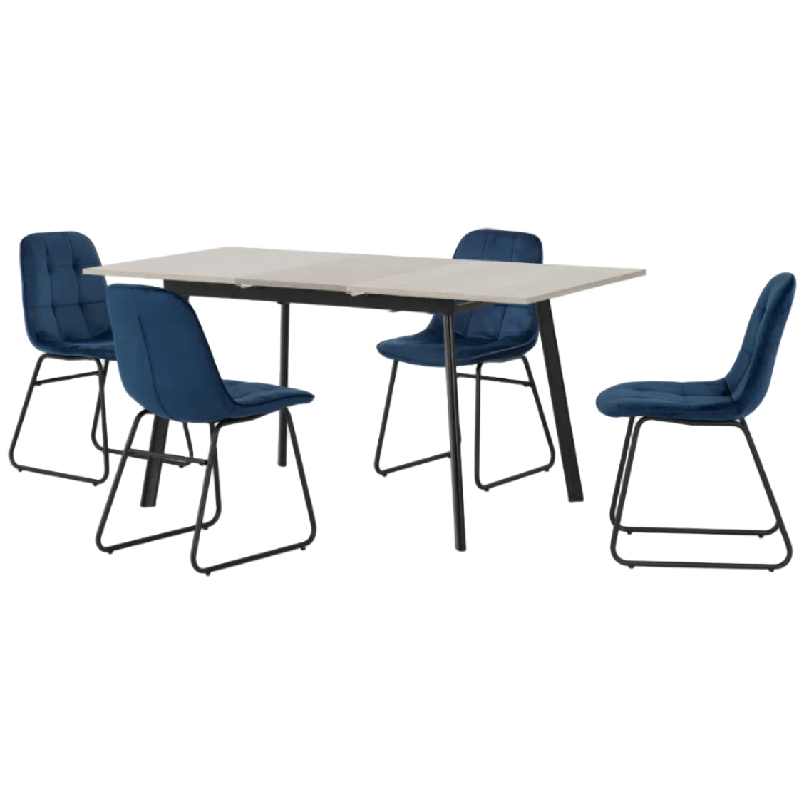 Avery Extending Dining Table with 4 Lukas Velvet Dining Chairs