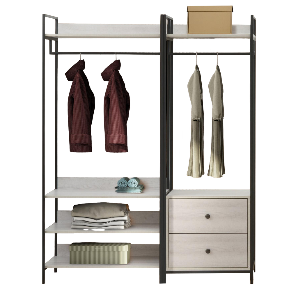 Alva Open Wardrobe Set with 2 Drawers & 4 Shelves
